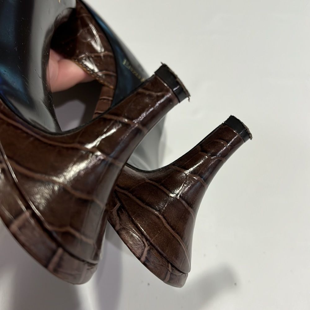 Enzo Angiolini embossed brown pointed heels mules sz 10 - Picture 9 of 15